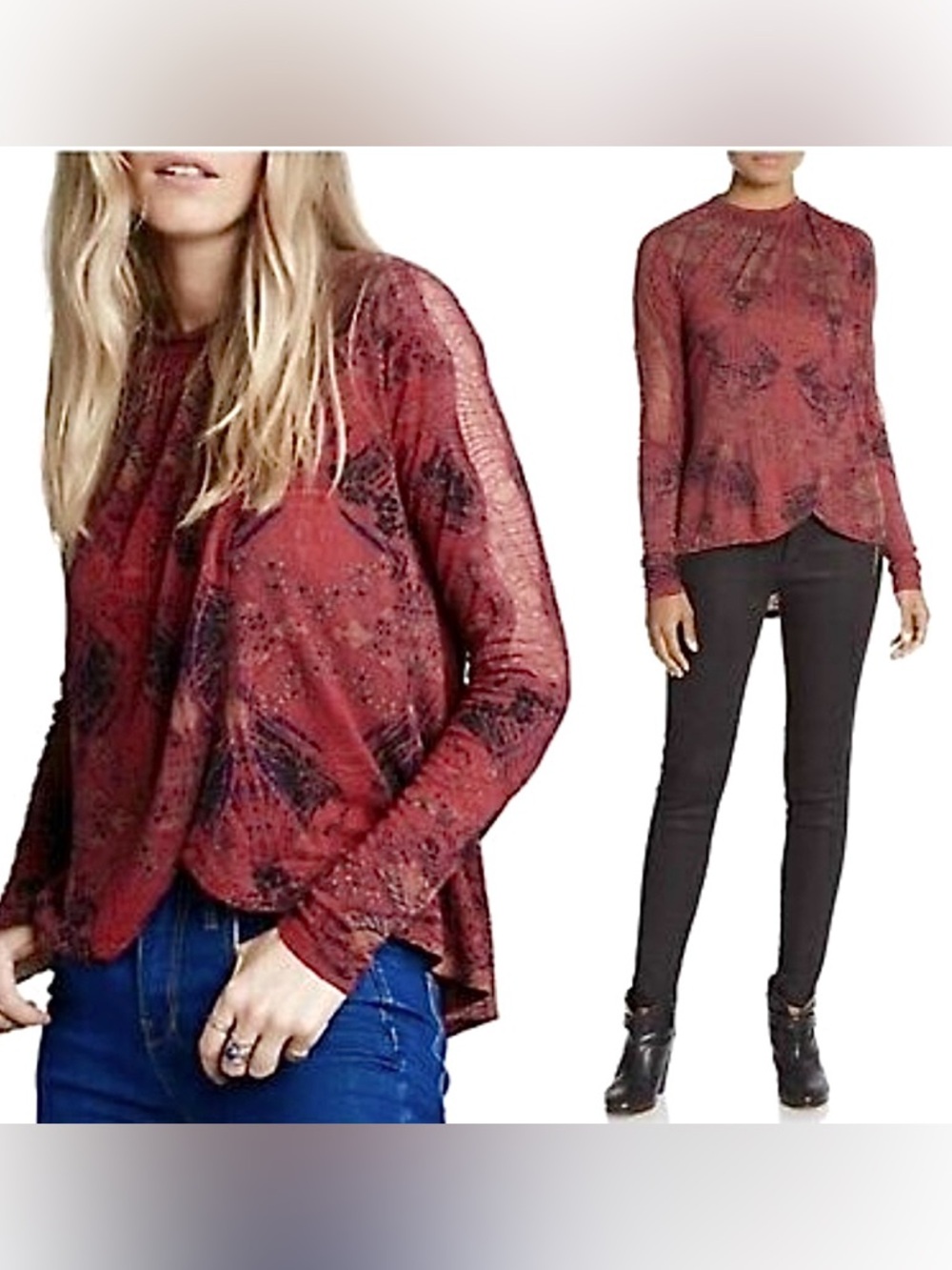 Free People Berry Combo
Nouveau Draped Front Lace
Inset Blouse Top